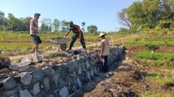 Babinsa-Warga Desa Geneng Gotong Royong Bangun Talud Lahan Makam